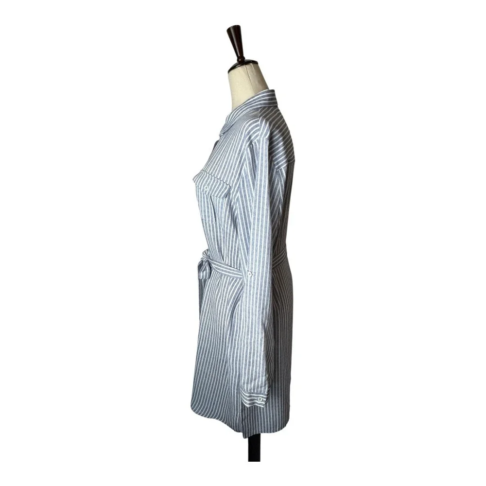 Joy‎ Joy Dress Women Large Blue White Striped Button Front Tie Waist Shirt NWT